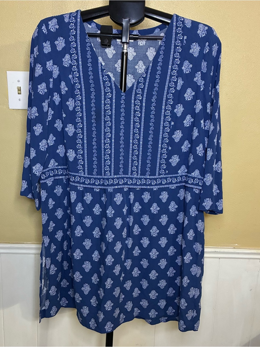 J. Jill Navy Blue Printed V-Neck Tunic